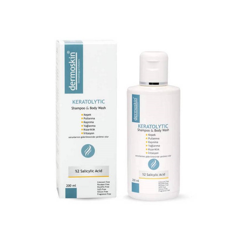 Dermoskin Keratolytic Shampoo Dandruff %2 Salicylic Acid-  Dầu gội chứa axit Salicylic tiêu biểu