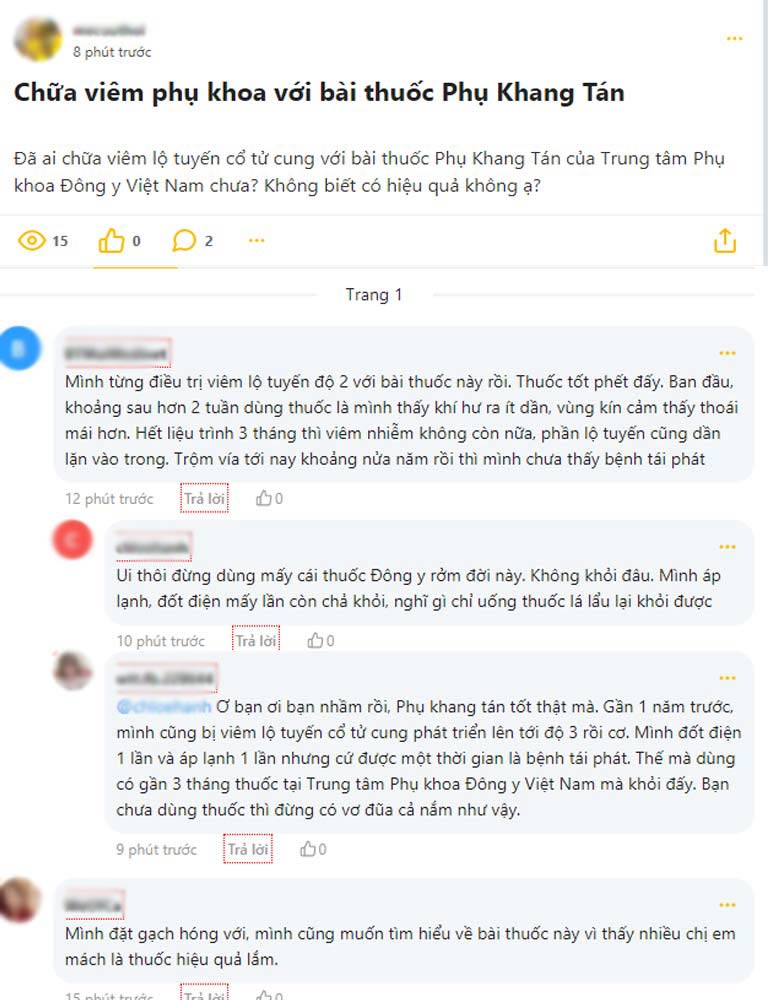 Chị em chia sẻ về Phụ Khang Tán trên webtretho 